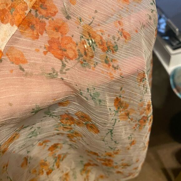 Like New Vintage ZARA Ethereal Flowy Orange Floral Sheer Chiffon Blouson Top - Picture 5 of 6
